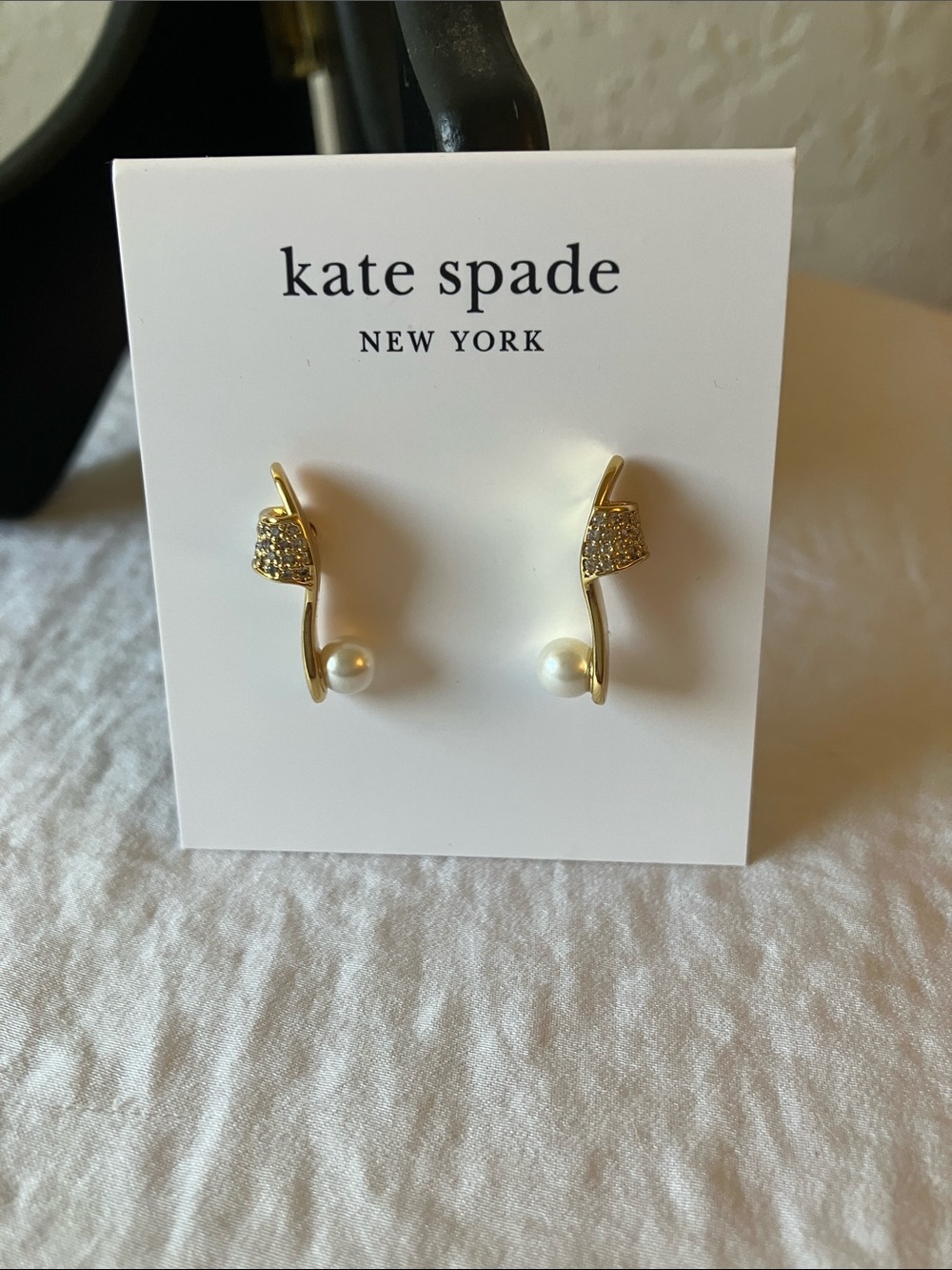 kate spade: Gold Tone “Hit the Town” Crystal & Pearl Drop Earrings